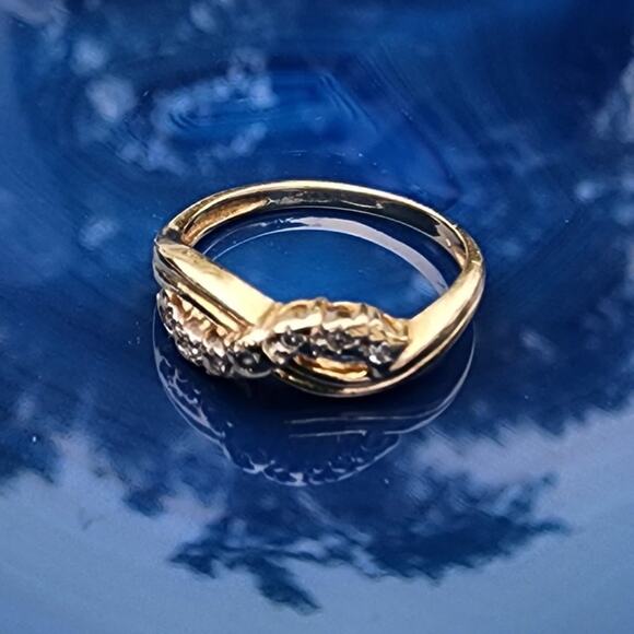 Dainty 14K Fine Yellow Gold Infinity Symbol Round Diamond Accent Pinky Ring - Picture 8 of 12